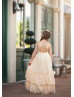 Champagne Jersey Lace Twirl Flower Girl Dress